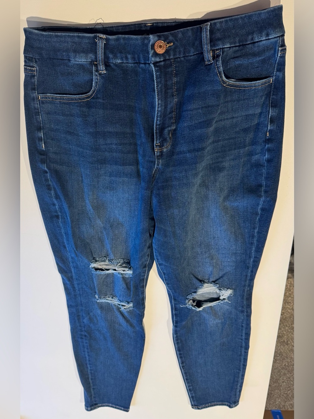 American Eagle Outfitters Women’s Dark Blue Ripped Skinny Jeans Size 14 curvy